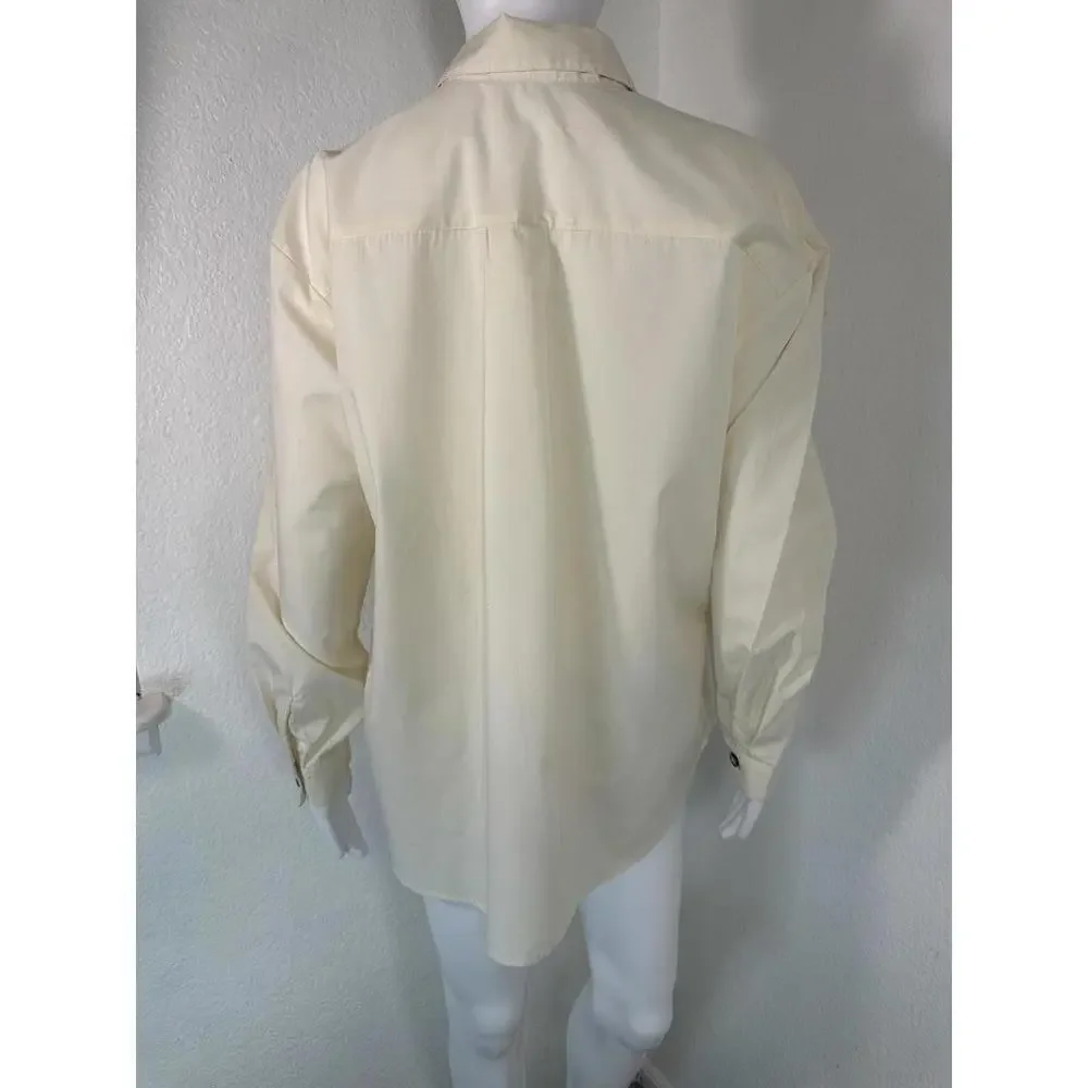 Jantzen Classics Embroidered Floral Button Front Shirt Sz L Cottagecore Ivory
